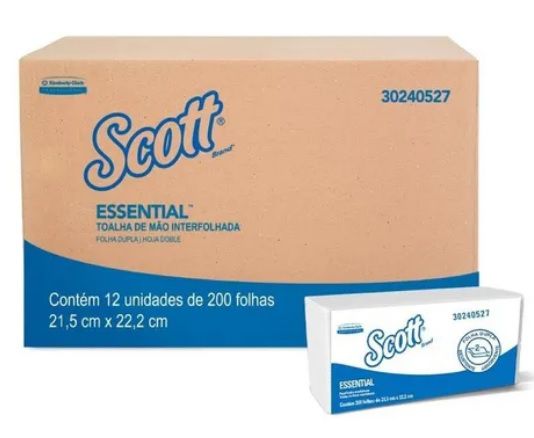 Papel Toalha Interfolha Scott 21,5x22,2 Caixa c/ 12x200 Folhas.
