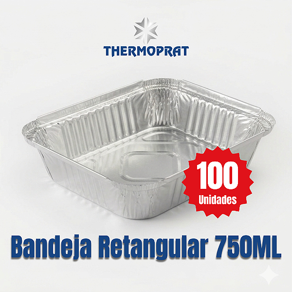 Bandeja Marmitex Retangular de Alumínio 750 ml Thermoprat Cx c/ 100 Unidades
