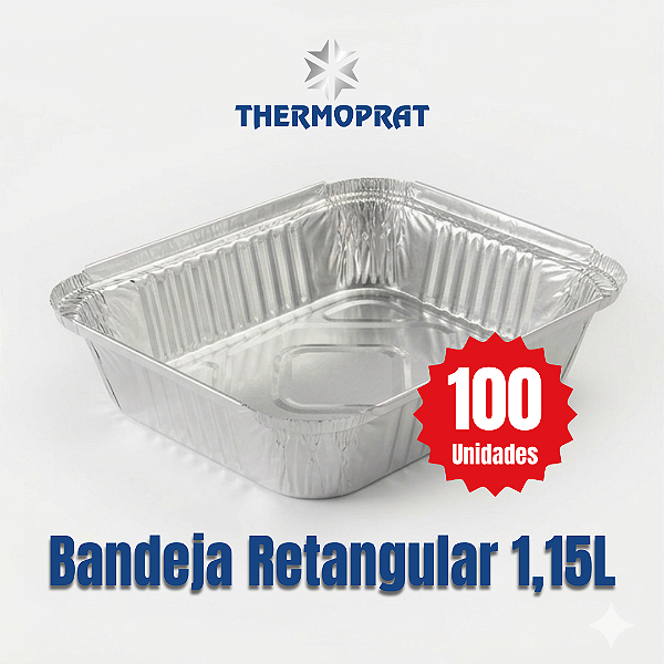 Bandeja Marmitex Retangular de Alumínio 1150ml Thermoprat Cx c/ 100 Unidades