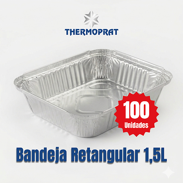 Bandeja Marmitex Retangular de Alumínio 1500ml Thermoprat Cx c/ 100 Unidades