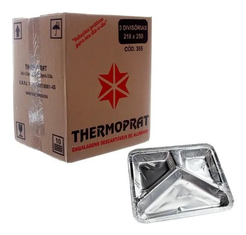 Bandeja/ Marmitex de Alumínio 950ml/3 Divisórias Thermoprat c/100 Un.