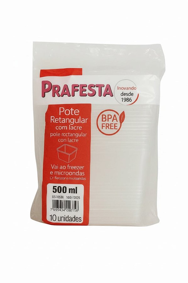 Pote c/ Lacre 500ml Retangular Prafesta - c/ 10 und.