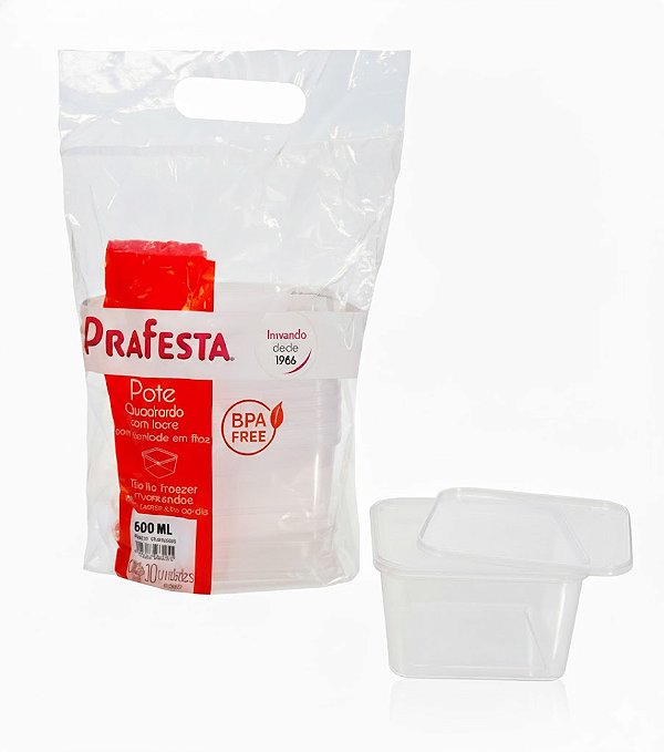 Pote c/ Lacre 600ml Quadrado Prafesta - c/ 10 und