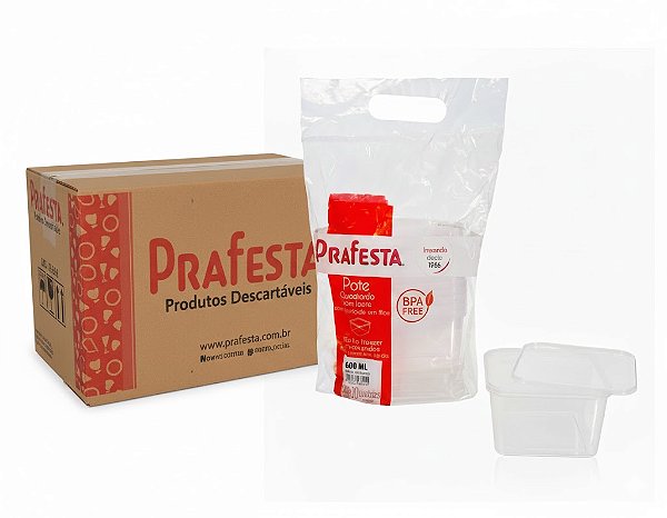 Caixa Pote c/ Lacre 600ml Quadrado Prafesta - c/ 200 und.