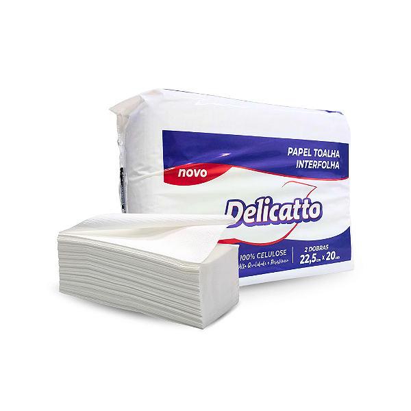 Papel Toalha Interfolha 22,5x20cm Delicatto 2 Dobras 100% Celulose 640g 750 Folhas Aproximadamente