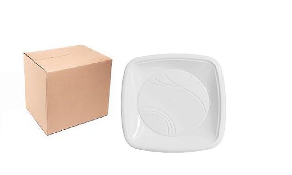 Prato Descartável 21 cm. Quadrado Branco Trik Trik Caixa c/60x10 un.