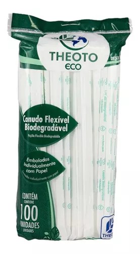 Canudo Biodegradável Flexível Theoto c/100 Un.