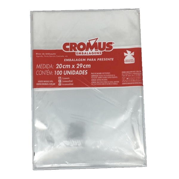 Saco de Celofane Incolor 20x29cm Cromus c/ 100 Un.