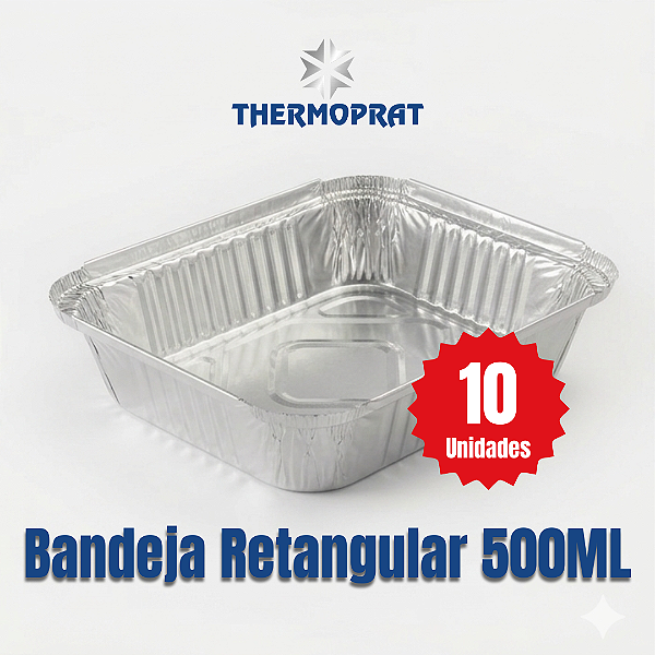 Bandeja Marmitex Retangular de Alumínio 500 ml Thermoprat c/ 10 Unidades