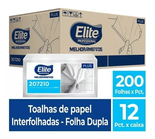 Papel Toalha Interfolha Folha Dupla Elite Plus Caixa c/ 12x200 Un.