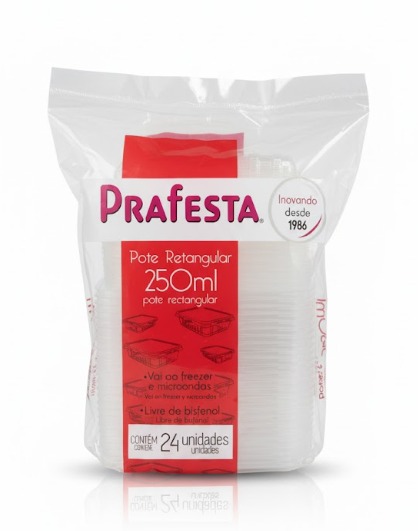 Pote c/ Tampa 250ml Retangular Prafesta - c/ 24 und.