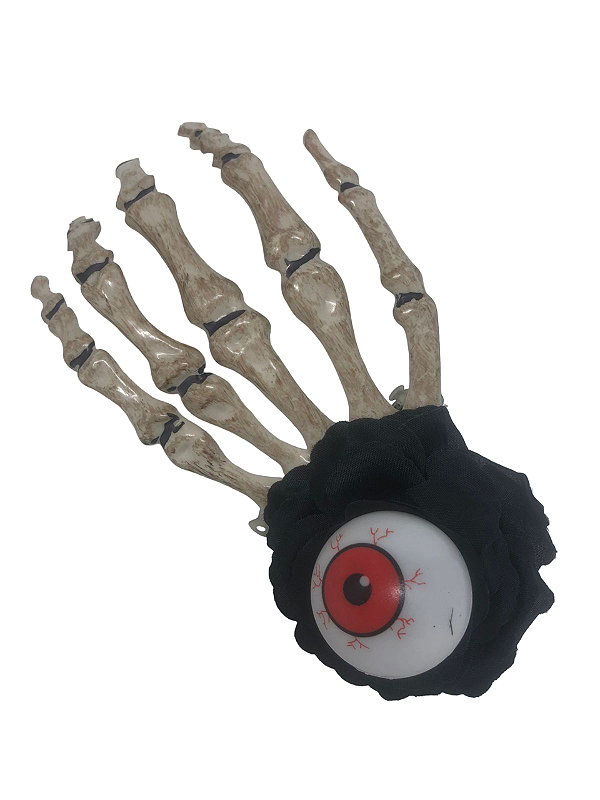 Presilha Mão de Esqueleto c/ Olho Halloween Un.