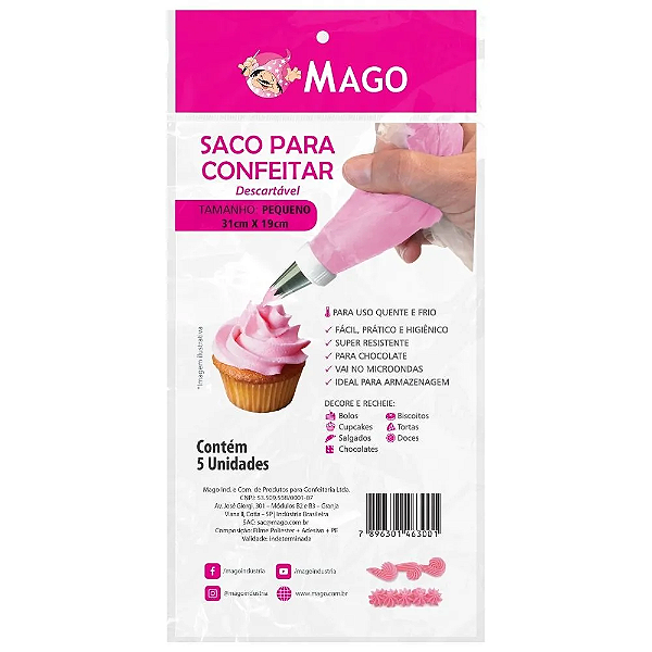 SACO P/ CONFEITAR PEQUENO 31X19CM MAGO C/ 5 UN.