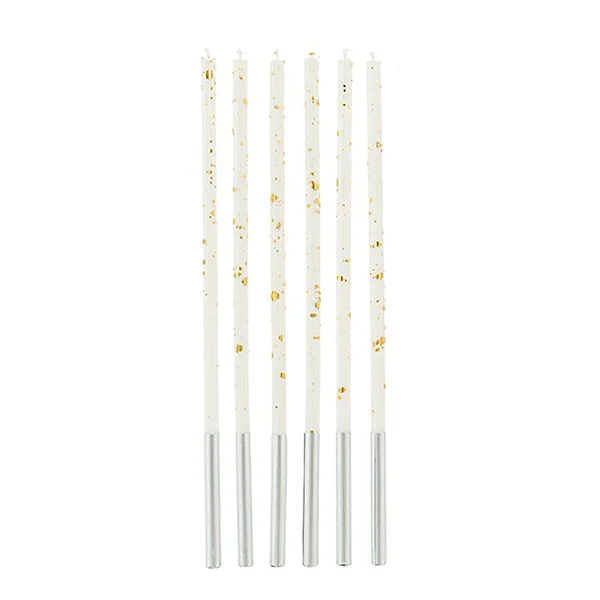 VELA PALITO BRANCA C/ DOURADO 17CM SILVER FESTA C/ 6 UN.
