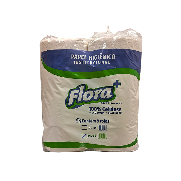 PAPEL HIGIÊNICO ROLÃO FLORA PLUS 8 ROLOS COM 150 MTS