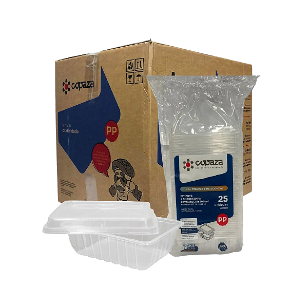 Embalagem Pote Retangular 500ml Freezer e Microondas Copaza 300 Unidades