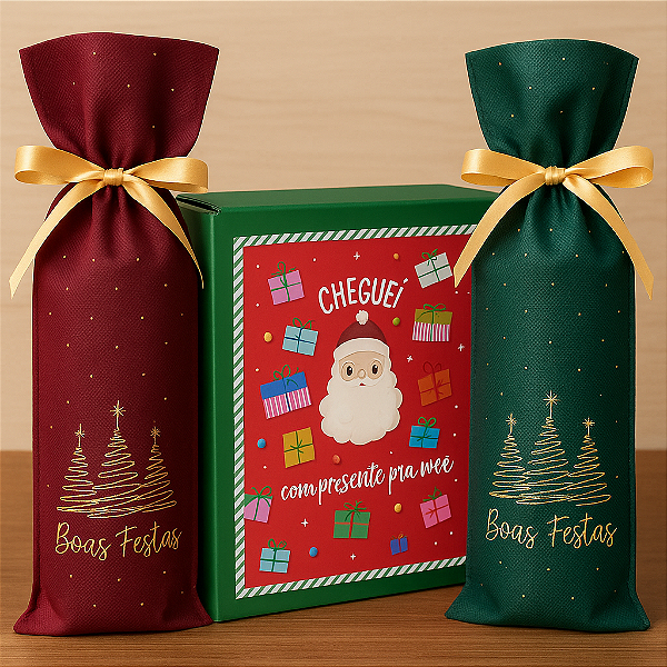 Saco TNT para Garrafa 'Boas Festas' - 40X16 cm