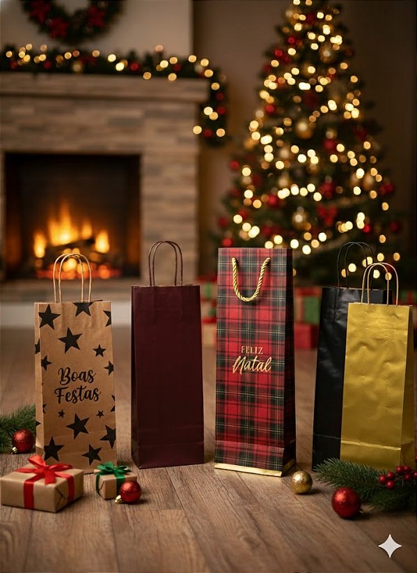 Sacola De Natal Para Garrafa de Vinho/Champanhe und.