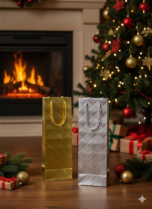 Sacola Diamond p/ Vinho/Champanhe Natal und.