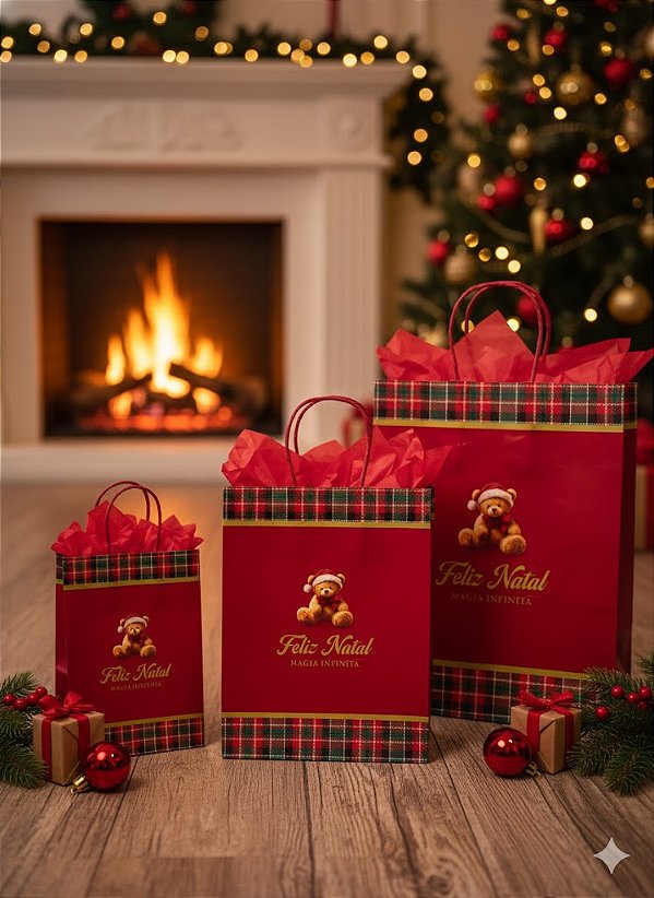 Sacola de Presente Ursinho Natalino und.