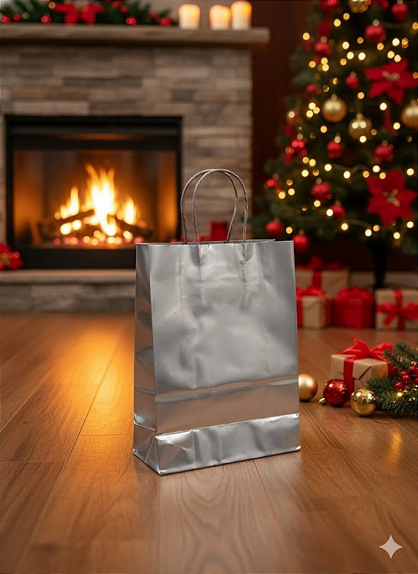 Sacola Natal Prata Laminada - Tam. M und.