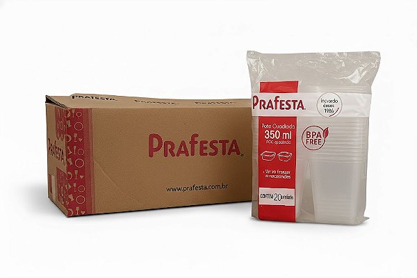 Caixa Pote c/ Tampa 350ml Quadrado Prafesta - c/ 240 und.