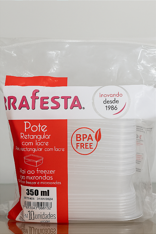 Pote c/ Lacre 350ml Retangular Prafesta - c/ 10 und.