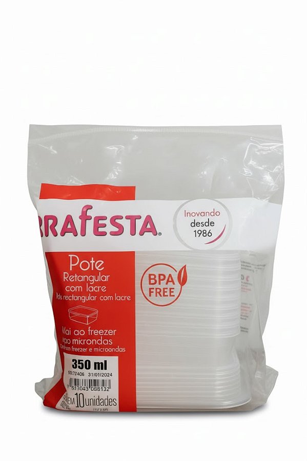 Pote c/ Lacre 350ml Retangular Prafesta - c/ 10 und.