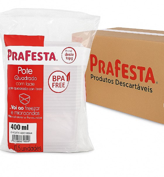 Caixa Pote c/ Lacre 400ml Quadrado Prafesta - c/ 200 und.