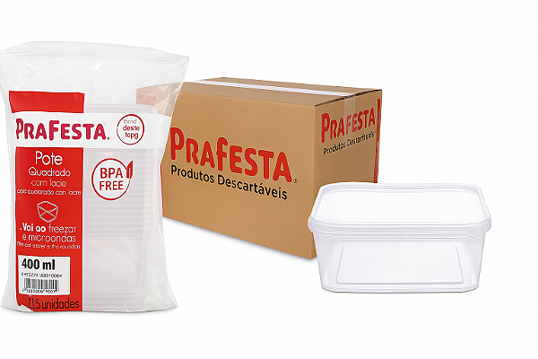 Caixa Pote c/ Lacre 400ml Quadrado Prafesta - c/ 200 und.