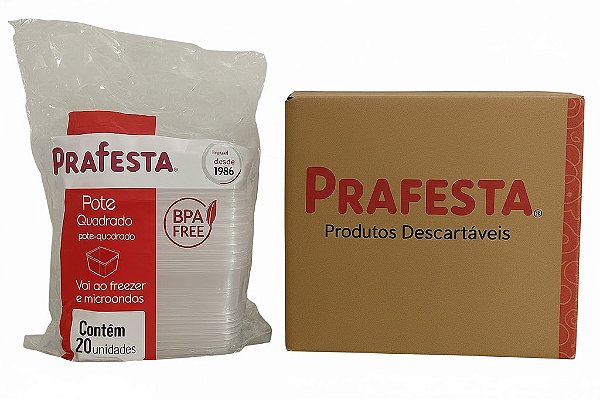 Caixa Pote c/ Tampa 500ml Quadrado Prafesta - c/ 200 und.