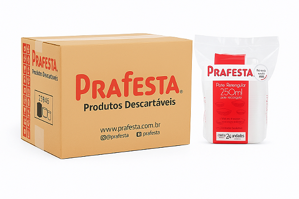 Caixa Pote c/ Tampa 250ml Retangular Prafesta - c/ 144 und.