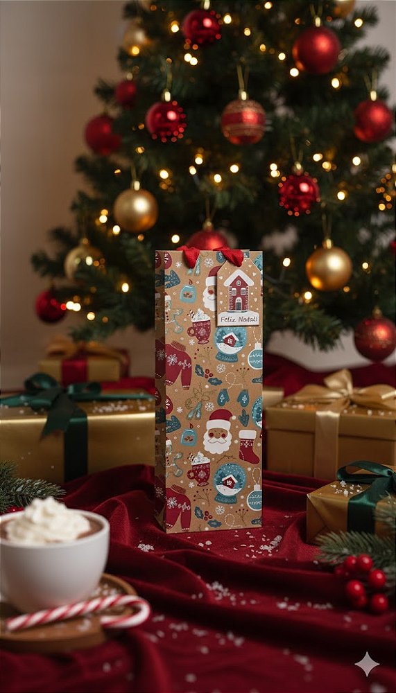 Sacola p/ Vinho com Brilho 'Feliz Natal'