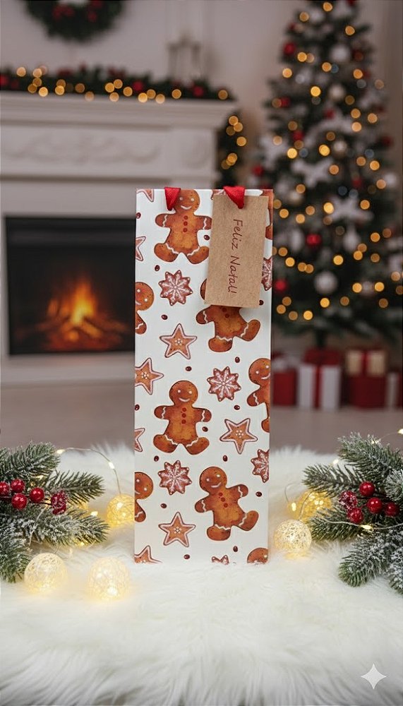 Sacola p/ Vinho 'Biscoito de Natal' - 12,5x34,5x10 cm