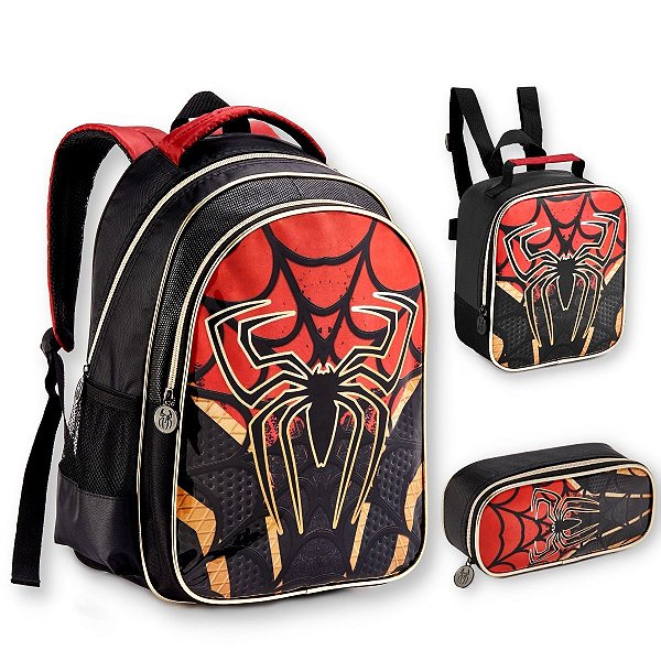 Kit Mochila Escolar Infantil Costas Homem Spider Dark Aranha