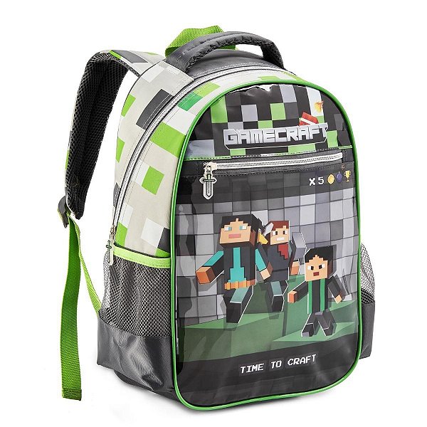 Mochila Costas Escolar Gamecraft Verde Infantil Masculina