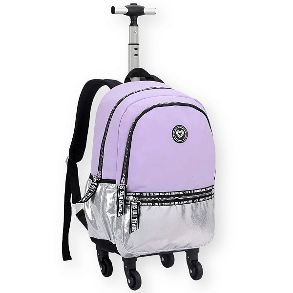 Mochila Rodinha 360º Feminina Juvenil Metalizada
