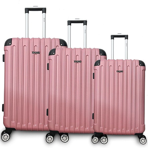 Kit Malas Feminina Rosa Rodas 360° Grande Media Pequena Denlex
