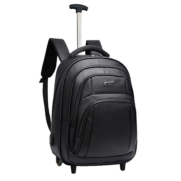 Mochila Rodinha Masculina Couro Notebook Usb