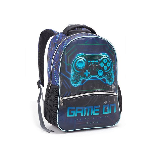 Mochila Costas Game On Azul Escolar Meninos Jogos