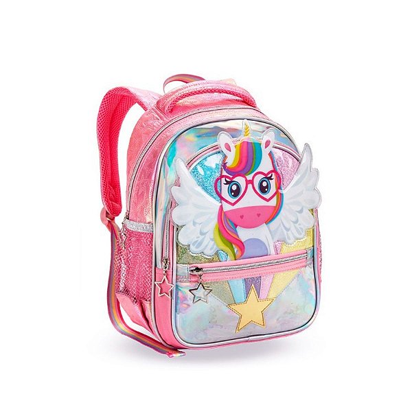 Mochila Costas Creche Unicórnio Com Asas 3d Pré Escola