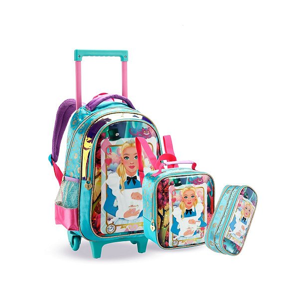 Kit Mochila Rodinha Princesa País Das Maravilhas Meninas