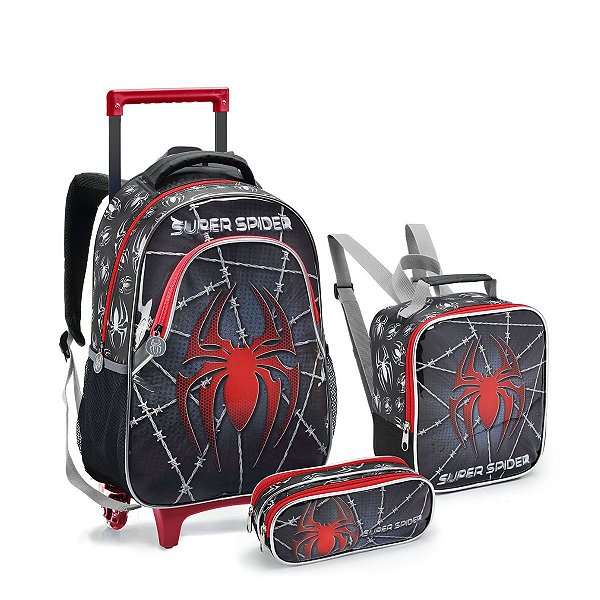 Kit Mochila Infantil Rodinhas Homem Spider Dark Aranha