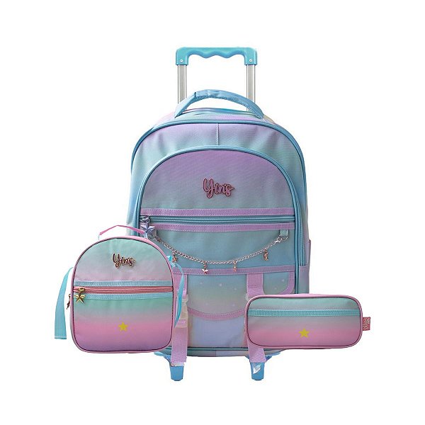 Kit Mochila Rodinha Juvenil Degradê Corrente Estrela Escolar