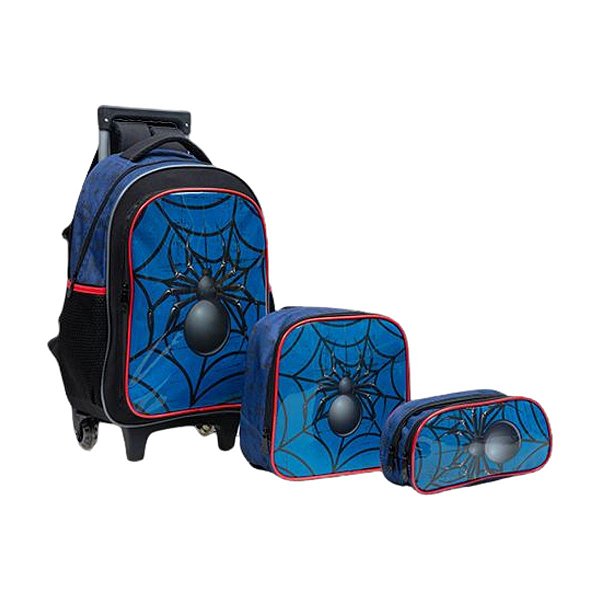 Kit Mochila Rodinha Lancheira Estojo Aranha Teia Escolar