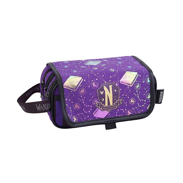 Estojo Triplo Escolar Wandinha Addams Divisórias Grande