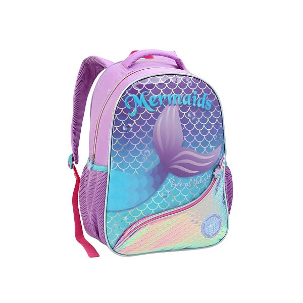Mochila Costas Infantil Sereia Holográfica Escolar Meninas
