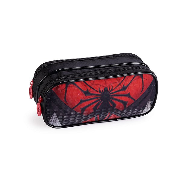 Estojo Duplo Escolar Infantil Spider Dark Meninos Resistente