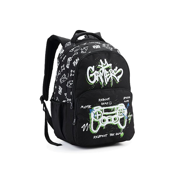Mochila Costas Gamer Juvenil Escolar Preta Espaçosa
