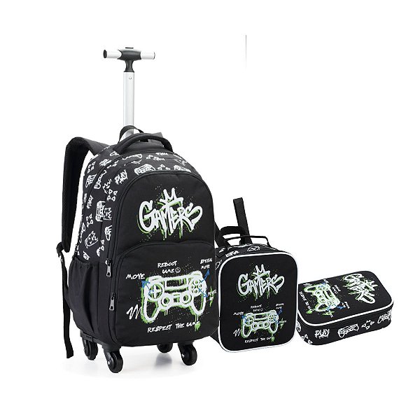 Kit Mochila De Rodinhas 360° Gamer Juvenil Meninos Escolar